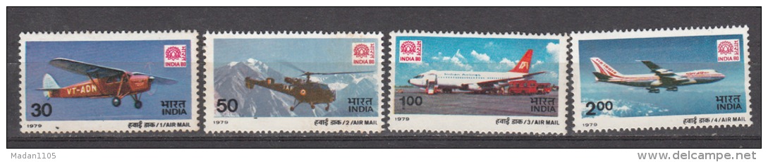 INDIA, 1979,  INDIA - 80, International Stamp Exhibition, New Delhi, Set 4 V, Aeroplane, Aircraft,  MNH, (**) - Neufs