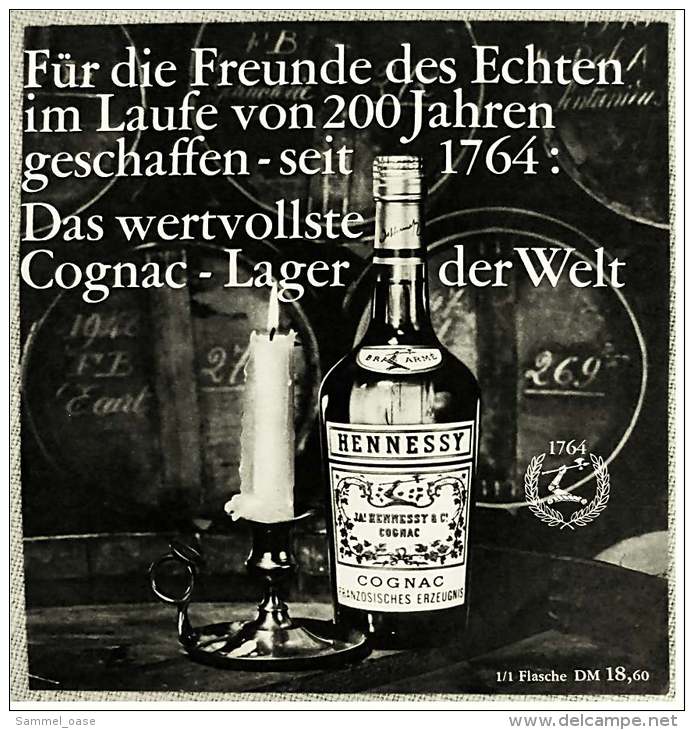 Reklame Werbeanzeige Von 1965  -  Hennessy Cognag  -  Das Wertvollste Cognac-Lager Der Welt  -  Von 1965 - Alkohol