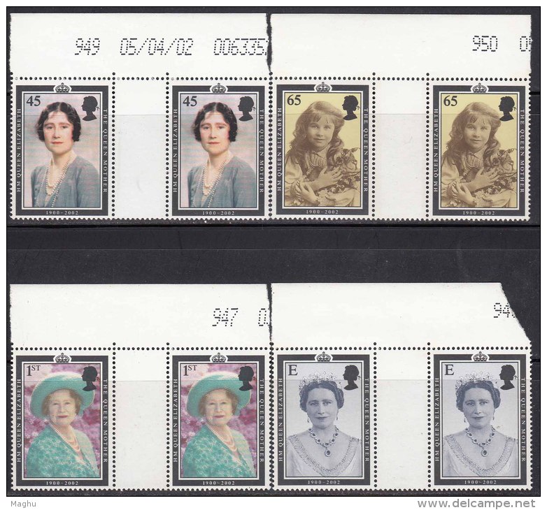 Gutter Pairs / Control No.,  The Queen Mother, Pearl, Mineral, Fmaous Ladies, Royal, 2002 MNH Great Britain / England - Ongebruikt