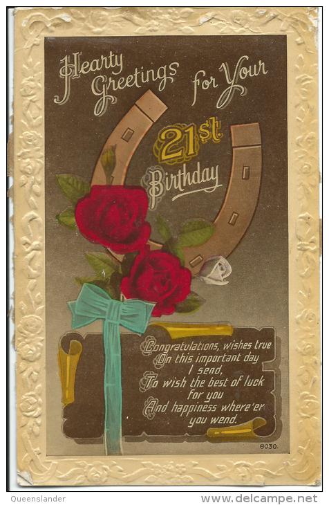 Hearty Greetings For Your 21st Birthday WBL Academy Series Printed In England Real Hand Coloured Card - Birthday