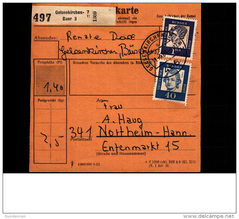 Bulletin D´ Expédition  Paketkarte  1963  -  Allemagne  GELSENKIRCHEN -  NORTHEIM - Oblitérés