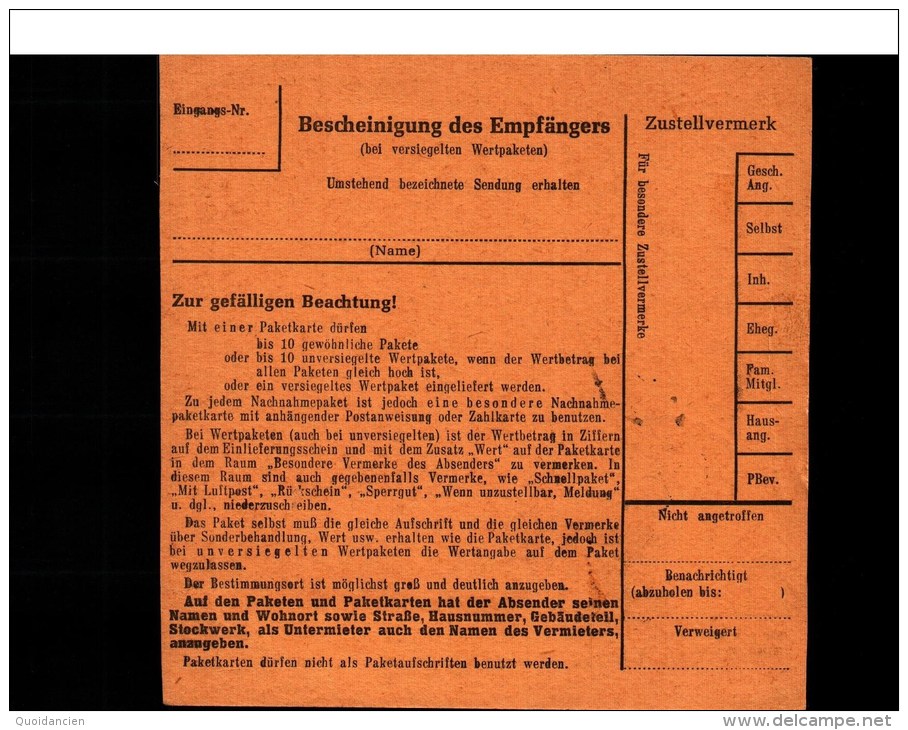 Bulletin D´ Expédition  Paketkarte  1963  -  Allemagne  GELSENKIRCHEN -  NORTHEIM - Oblitérés
