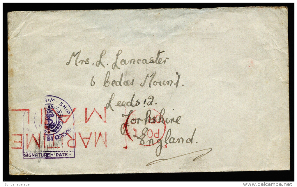 A2193) UK Fieldpost Cover From Ship 1944 ? To Yorkshire - Oficiales