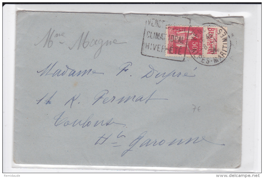 1934 - ENVELOPPE De VENCE (DAGUIN) Avec PUBLICITE "BENJAMIN" - TYPE PAIX - Storia Postale