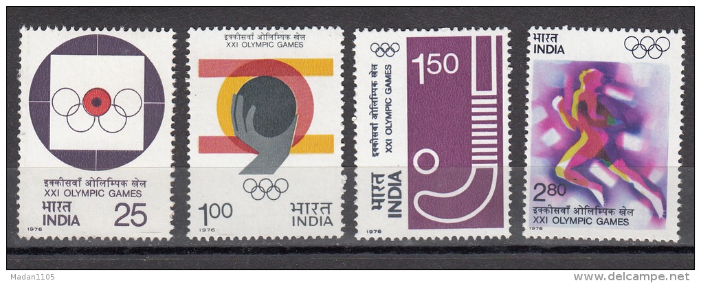 INDIA, 1976,  XXI Olympic Games, Olympics, Set 4 V,  Hockey, Athletics, MNH, (**) - Unused Stamps