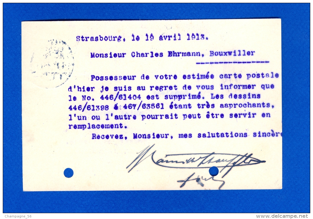 19 / 4 / 1913  STRASSBURG  ELS DEUTSCHES REICH DESTINATION BOUXWILLER / ALSACE - Strasburg