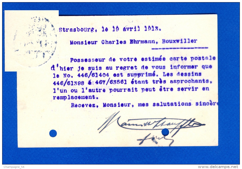 19 / 4 / 1913  STRASSBURG  ELS DEUTSCHES REICH DESTINATION BOUXWILLER / ALSACE - Strasburg