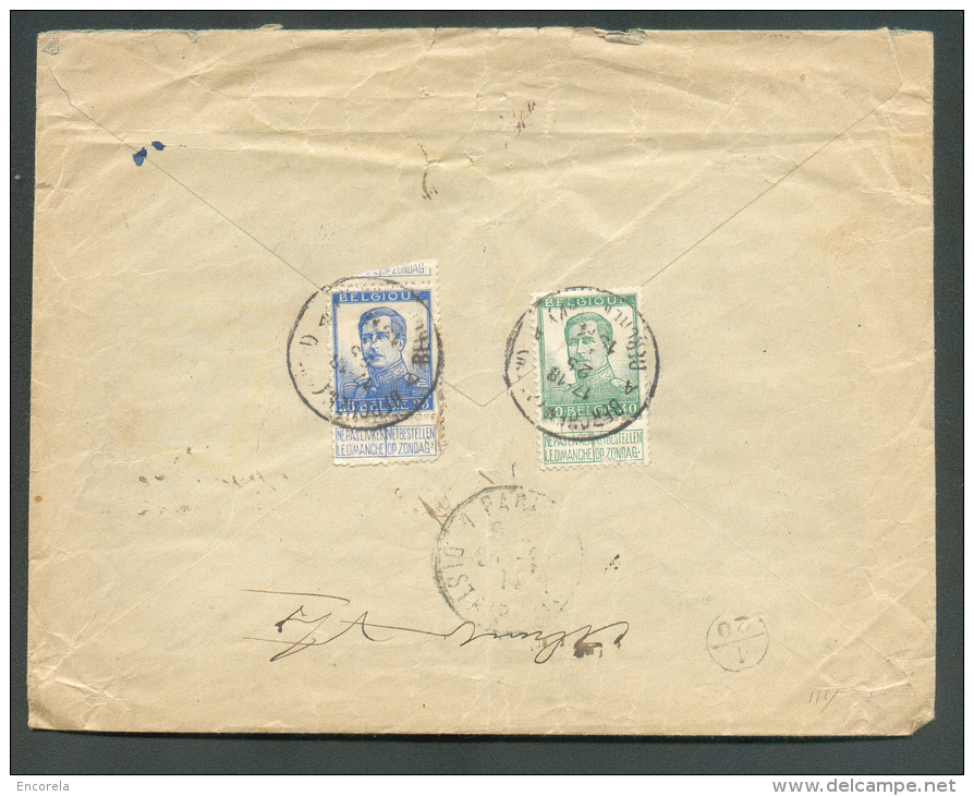 25 Et 40 Centimes Pellens Obl. Sc BERCHEM (ANTW.) Au Verso D'une Lettre Recommandée Du 25-II-1914 Vers Paris - Double Po - 1912 Pellens