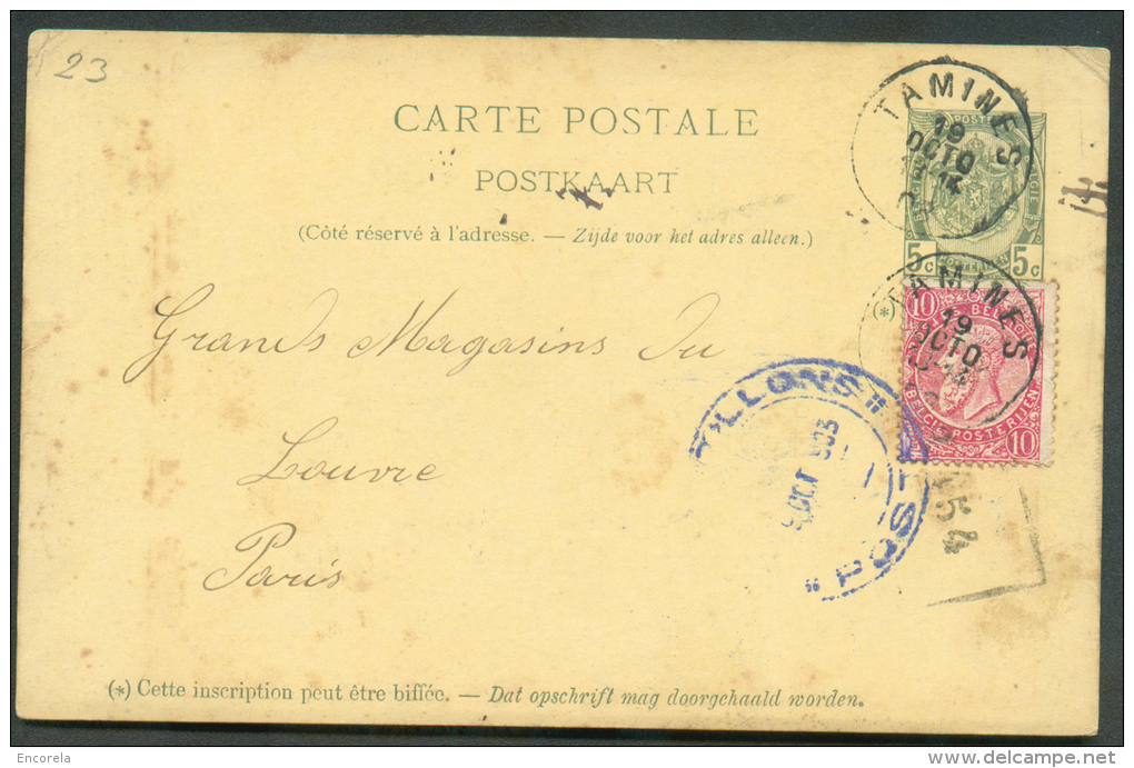E.P. Carte 5 Centimes + 10 Centimes Fine Barbe, Obl. Sc TAMINES Du 19 Octobre 1903  Pour La France - 9237 - Postkarten 1871-1909