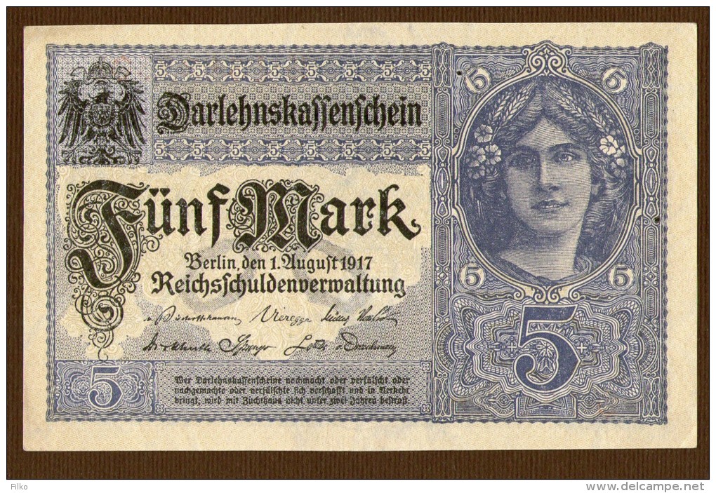 Germany 5 Mark,P56b,serie:Z13131604,01.08.1917,as Scan - 5 Mark