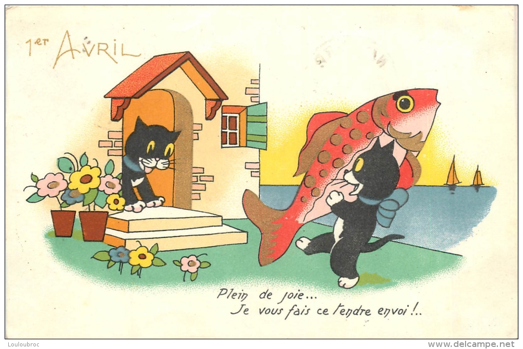 CHAT NOIR ET POISSON D'AVRIL 1er AVRIL EDITION M.D. - Chats