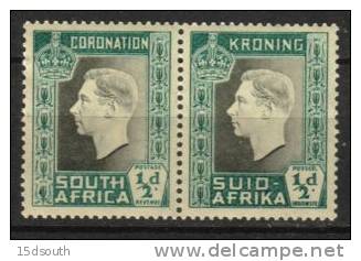 South Africa - 1937 Coronation ½d Pair (**) # SG 71 , Mi 109-110 - Unused Stamps