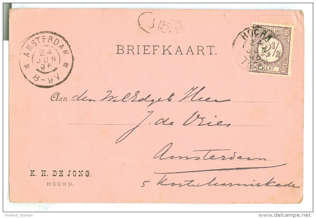 HANDGESCHREVEN BRIEFKAART GELOPEN IN 1896 Van HOORN Naar AMSTERDAM NVPH NR 33 (7894h) - Brieven En Documenten