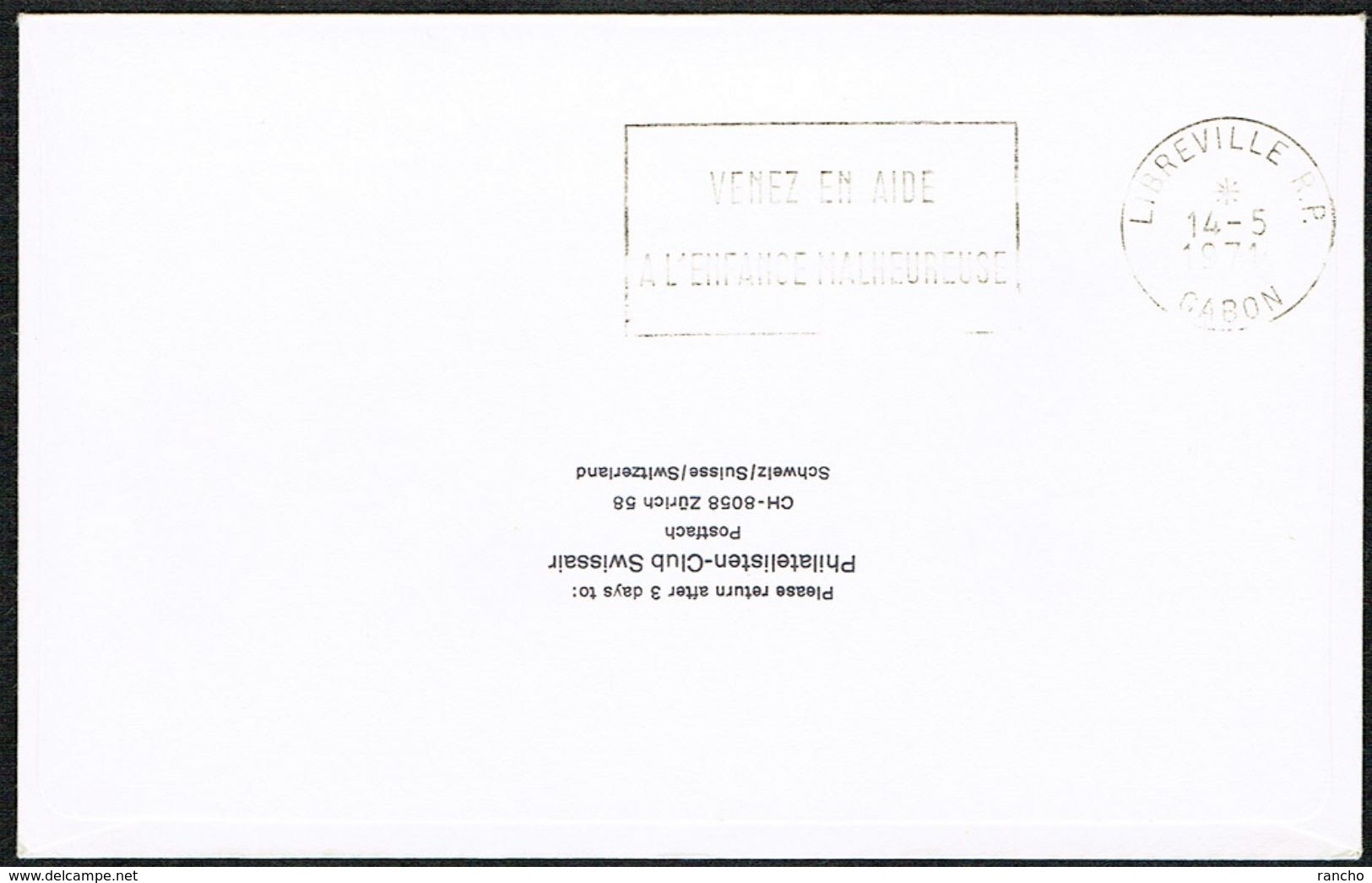 LETTRE 1er VOL .13.5.1971. GENEVE / LIBREVILLE . C/.S.B.K. Nr:493.495. Y&TELLIER Nr:875.877. MICHEL Nr:943/945. - Eerste Vluchten