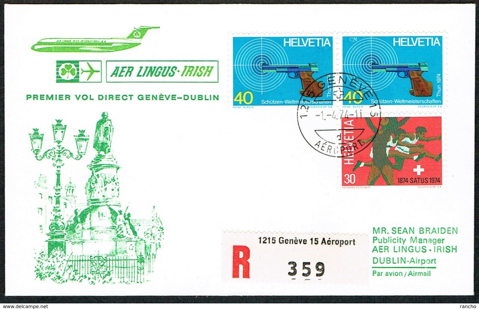 1er VOL OBLITERE .1.4.1974 . 2xCACHETS GENEVE & DUBLIN C/.S.B.K. Nr:549.550. Y&TELLIER Nr:948/949. MICHEL Nr:1018/1019. - First Flight Covers