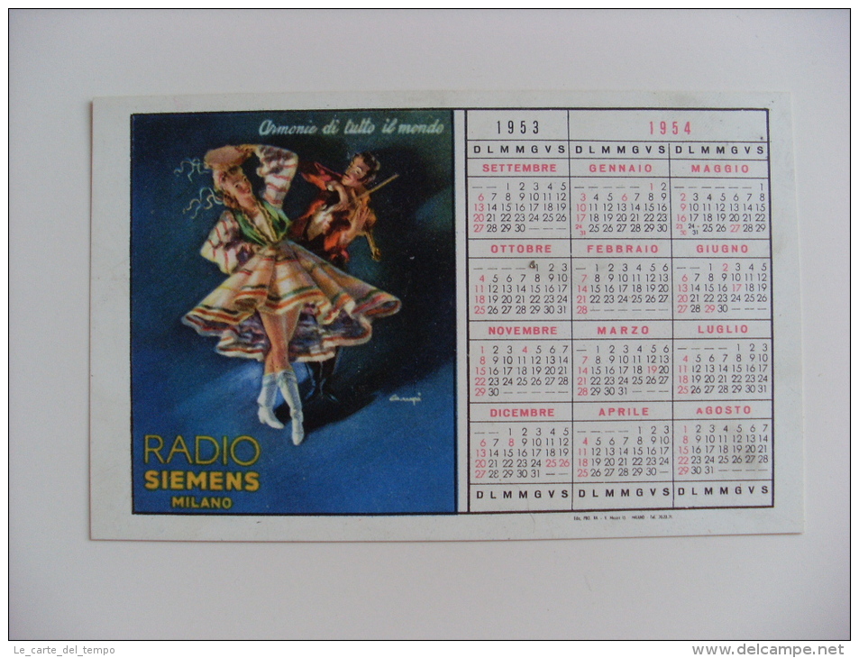 Calendarietto/calendario 1953/1954 Radio Siemens MILANO. Campionato Calcio SERIE A Divisione Nazionale - Big : 1941-60