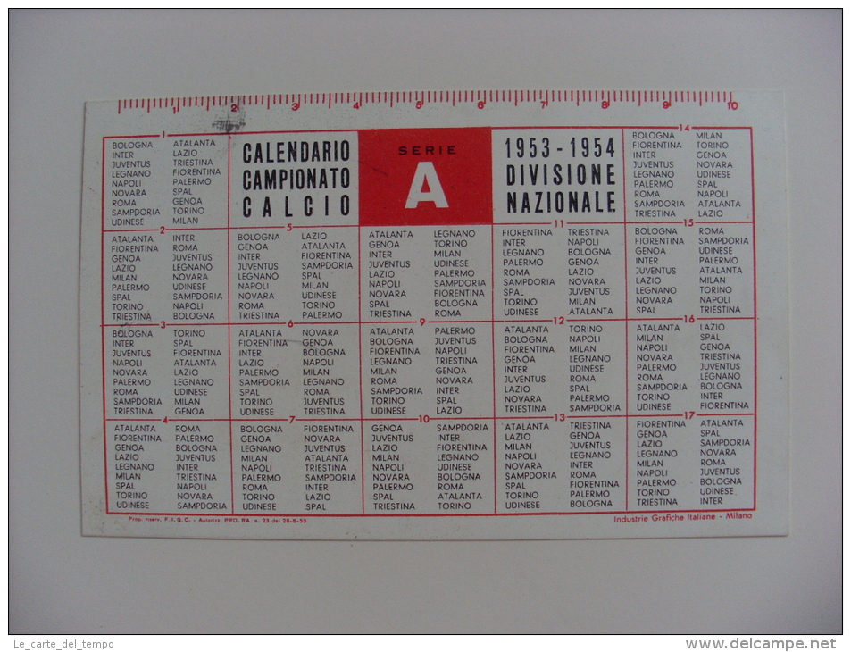 Calendarietto/calendario 1953/1954 Radio Siemens MILANO. Campionato Calcio SERIE A Divisione Nazionale - Big : 1941-60