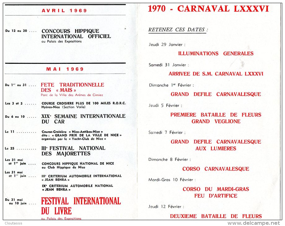 CARNAVAL  DE NICE  1969)  TRIPLE VOLET RECTO VERSO -PROGRAMMES , SUPERBE CHAR  ET SA MISS - Carnaval