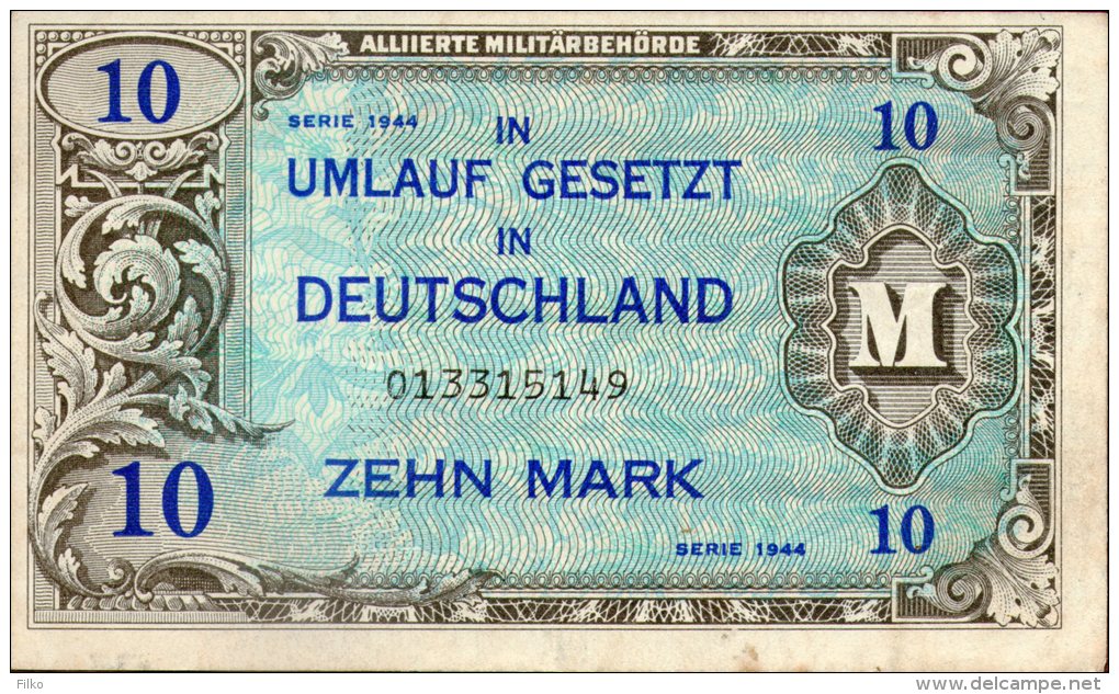 GERMANY,10 Mark Deutschland P.194a 1944,Alliierte Besatzung, Militärbehörde US-Druck,as Scan - 10 Mark