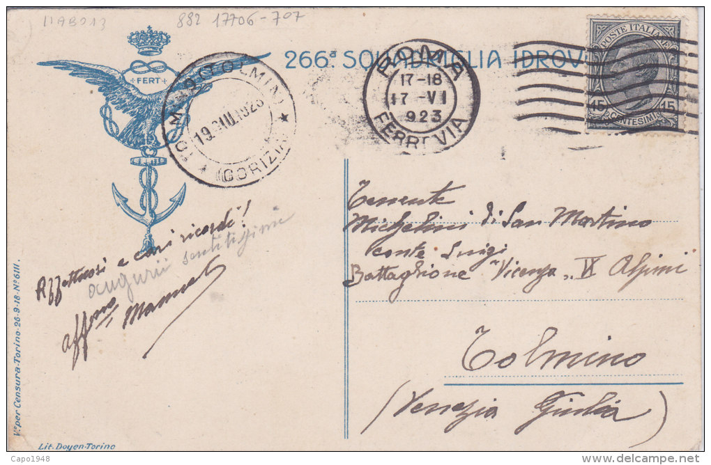 CARD  IDROVOLANTI 266° SQUADRIGLIA CAVALLO PEGASO IDROVOLANTI NAVE SOMMERGIBILI FIRMA ROGGIAPANE O. FP-V-2- 0882-17706-7 - Guerre 1914-18