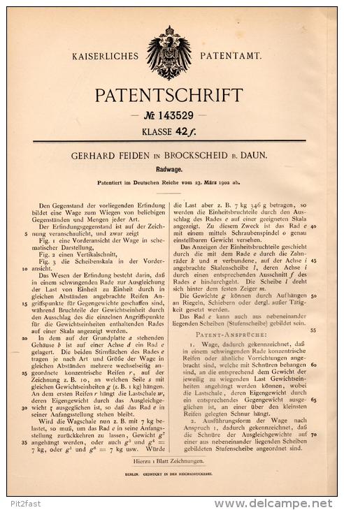 Original Patentschrift - G. Feiden In Brockscheid B. Daun , 1902 , Radwage , Wage , Wiegen !!! - Daun