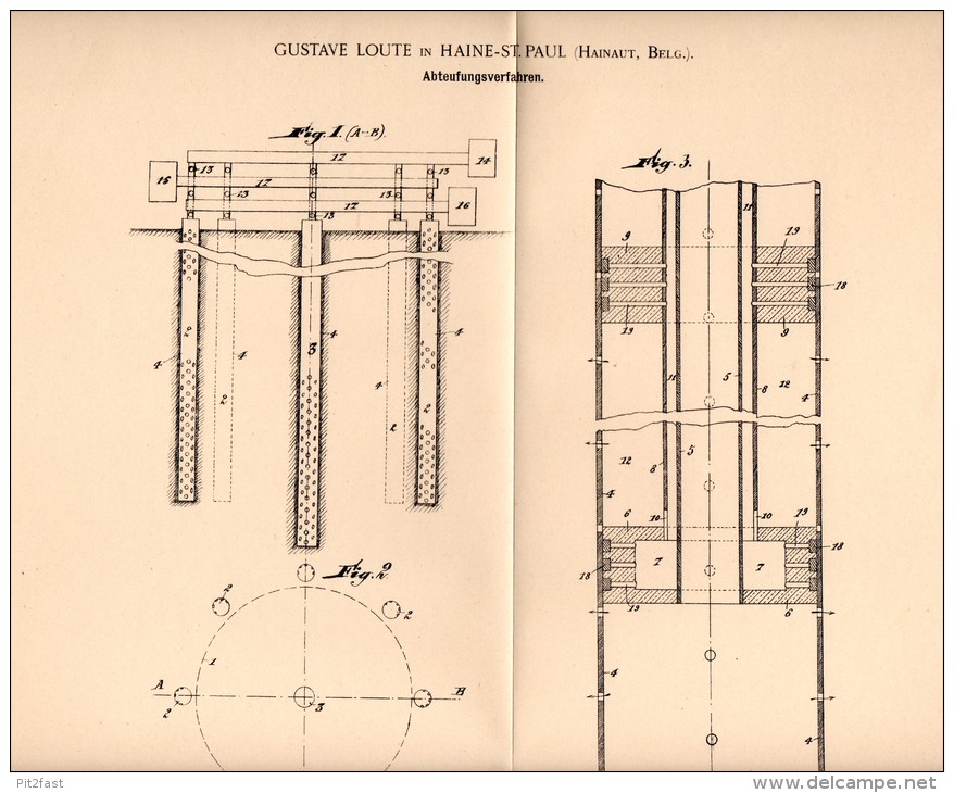 Original Patentschrift - G. Loute In Haine St. Paul , 1902 , Abteufungsverfahren , Zement , Hainaut !!! - Historische Dokumente