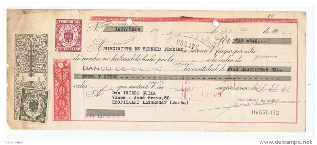 LETRA DE CAMBIO Años 50 Con Sellos Y Timbres - Bills Of Exchange