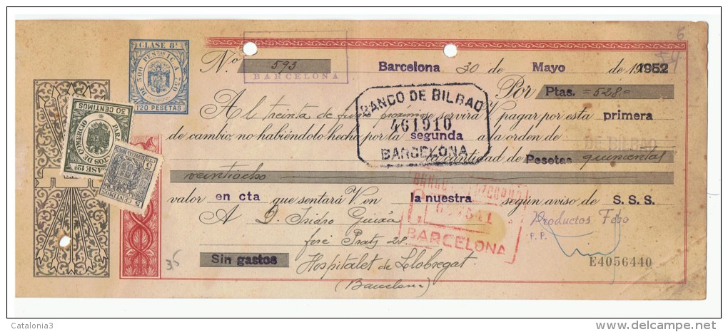 LETRA DE CAMBIO Años 50 Con Sellos Y Timbres - Banco De Bilbao - Letras De Cambio