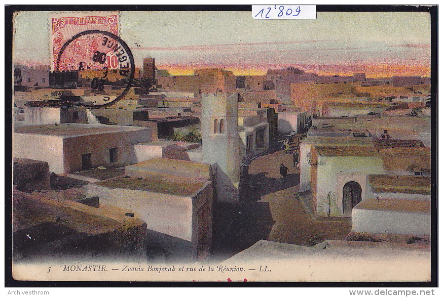 Tunisie - Monastir : Zaouia Bonjenab Et Rue De La Réunion Au Coucher Du Soleil - Vers 1908 (12´809) - Tunisie