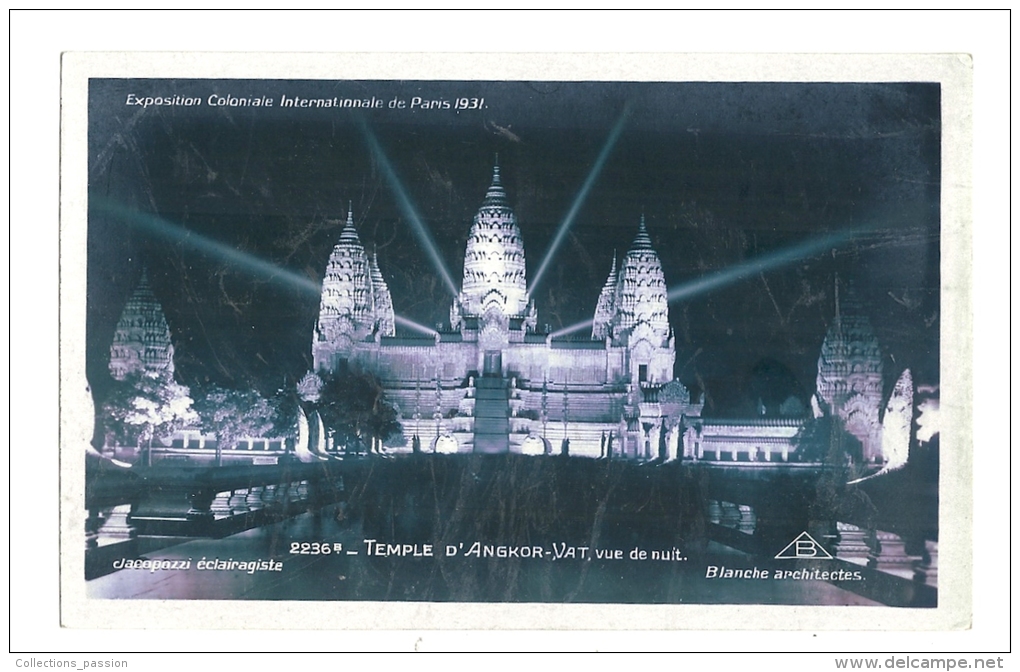 Cp, 75, Paris, Exposition Coloniale Internationale 1931 - Temple D'Angkor Vat, Vue De Nuit - Expositions