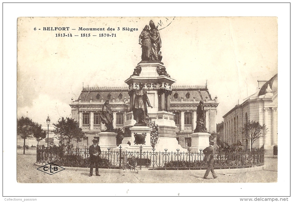 Cp, 90, Belfort, Monument Des 3 Sièges, Voyagée 1921 - Belfort – Siège De Belfort