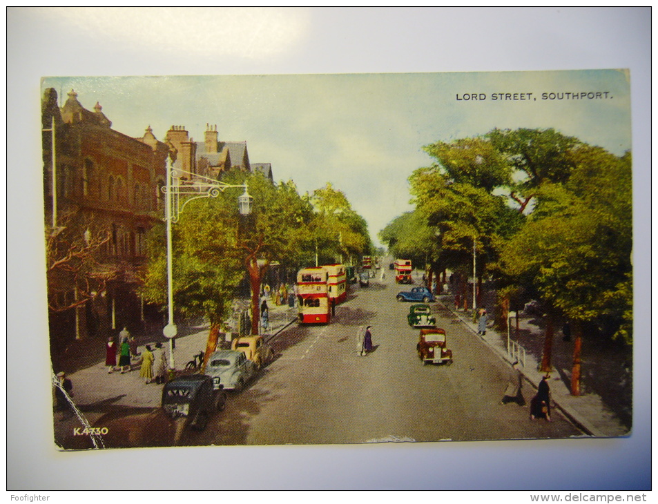 England: SOUTHPORT Lord Street Old Car Double-decker Bus Traffic 1950s Used - Southport