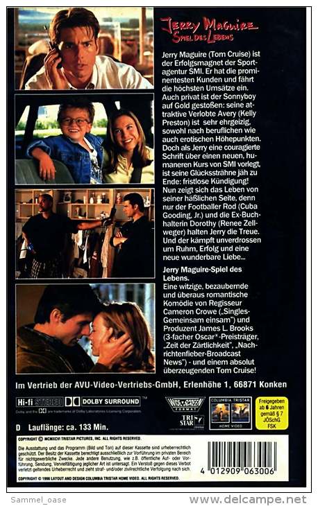 VHS Video Komödie ,  Jerry Maguire - Spiel Des Lebens   -  Von 1998 - Romantic
