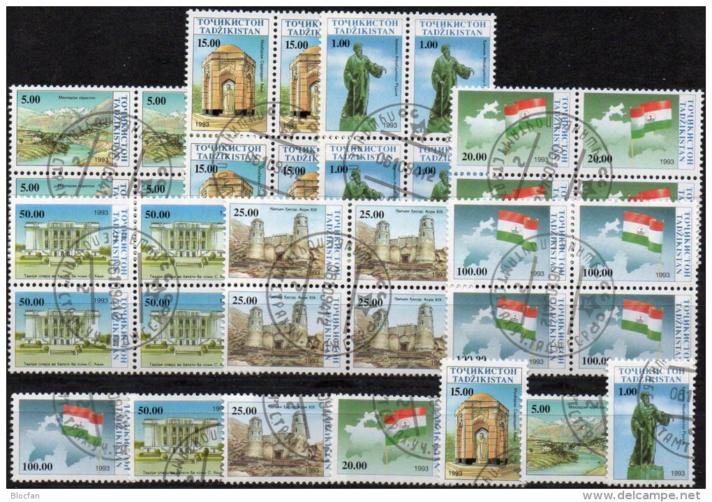 Unabhängigkeit 1993 Von Tadschikistan 15/21 Plus 7xVB O 30€ Natur/Denkmal Oper Festung Flagge Map Bloc Flag Sheet Bf GUS - Tadschikistan