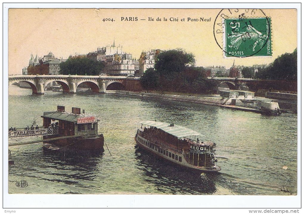 Cpa Paris, Ile De La Cité Et Pont Neuf , Publicités Chocolat Menier Et Maggi , Ed. ELD 4004 - El Sena Y Sus Bordes