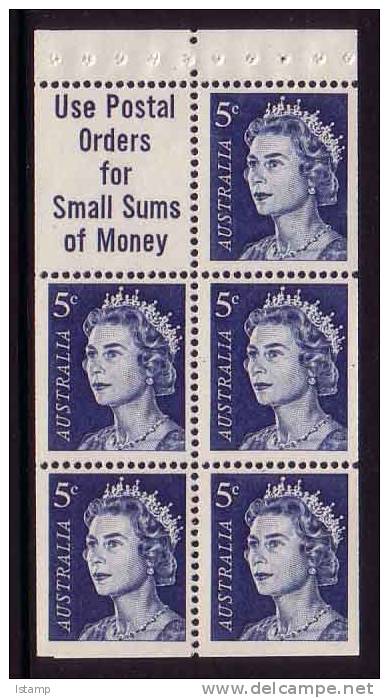 1966 - Australian 5c QE2 DECIMAL Definitive Booklet Block 5 Stamps MNH - ´use Postal Orders For Small Sums Of Money´ - Mint Stamps