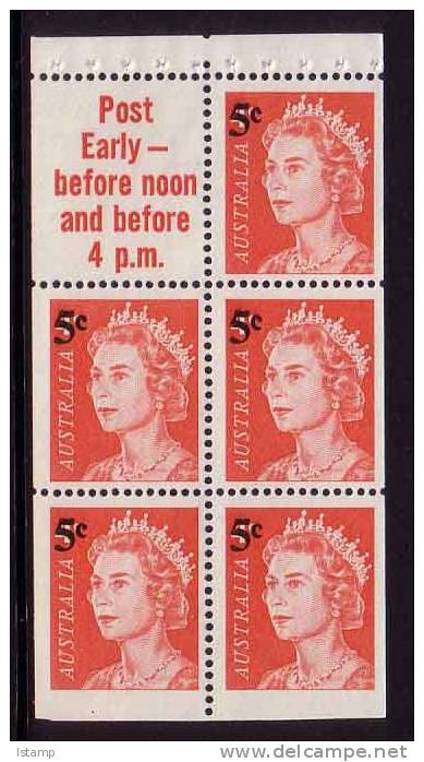 ⭕1967 - Australia 5c Surcharge QE2 DECIMAL Definitive Booklet - Block 5 Stamps MNH - 'post Early - Before Noon And...'⭕ - Mint Stamps