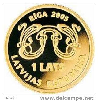 Latvia 1Lat,JUGENDSTILS, Great Women Gold 999 1/25oz,XII 2005 Proof - Latvia