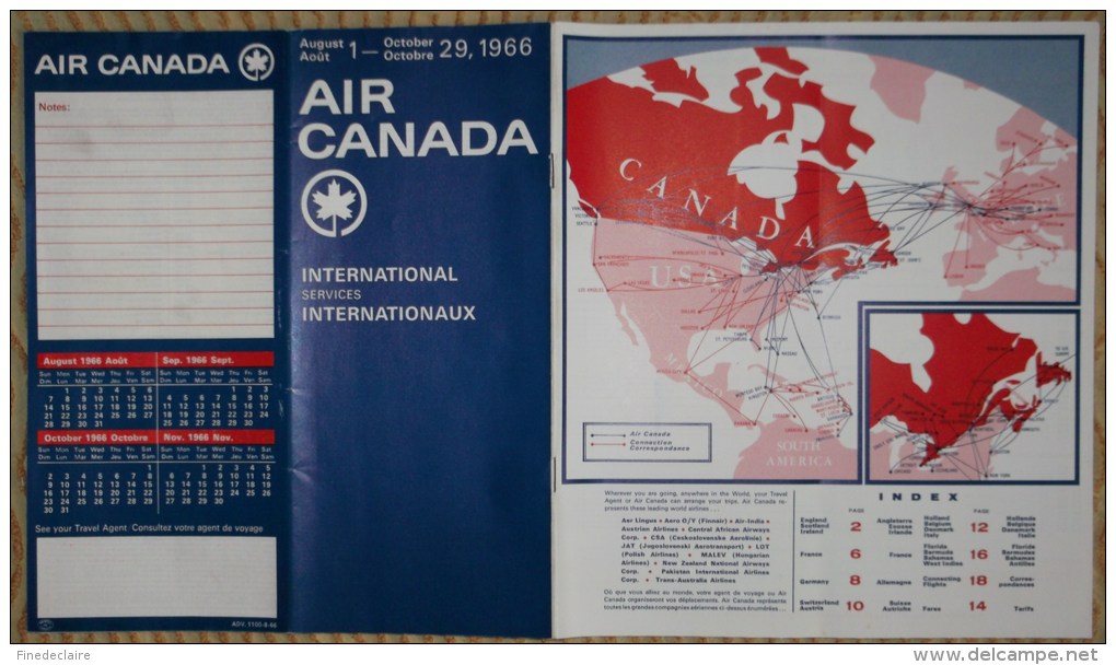 Horaires Air Canada Du 1er Août Au 29 Octobre 1966 - 21 Pages - Monde