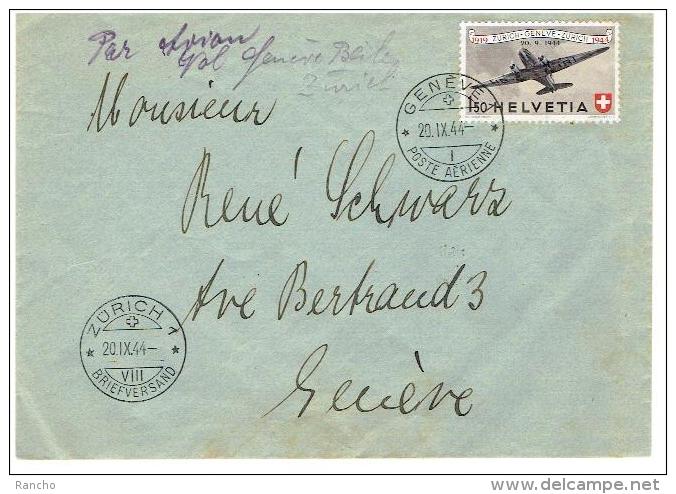 LETTRE VOL GENEVE & ZÜRICH OBLITERE 1er/J.20.9.1944. C/.S.B.K. Nr:F40. Y&TELLIER Nr:39. MICHEL Nr:438. - First Flight Covers