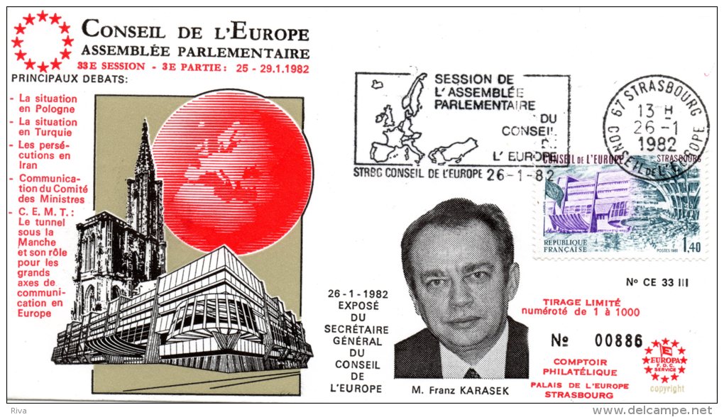 Conseil De L'Europe (Assemblée Parlementaire (25/29 Janvier 1982) Tirage Limité  1/1000 Ex. - Cartas & Documentos