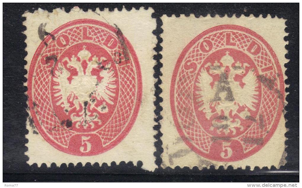 ASI656 - LOMBARDO VENETO 1863 , 5 Soldi N. 38 Le Due Nuance Usate. Dent 14 - Lombardo-Veneto