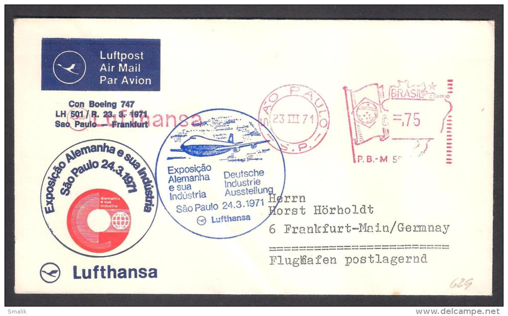 FFC FIRST FLIGHT COVER - Lufthansa Airlines Boeing 747 Sao Paule To Frankfurt 23.3.1971 - Airmail