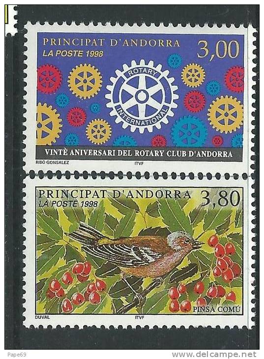 Andorre  N° 500 / 01 XX  Anniversaire Du Rotary Club Et Oiseau, Les 2 Valeurs Sans Charnière TB - Unused Stamps