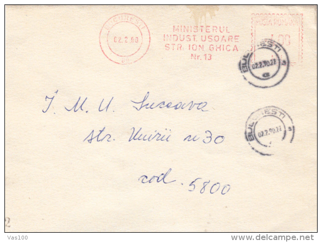 AMOUNT 4.00, BUCHAREST, MINISTERYY, MACHINE STAMPS ON REGISTERED FRAGMENT, 1990, ROMANIA - Maschinenstempel (EMA)