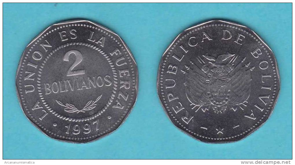 BOLIVIA  2  BOLIVIANOS  1.997  KM#206.2  ACERO  SC/UNC    DL-9770 - Bolivie