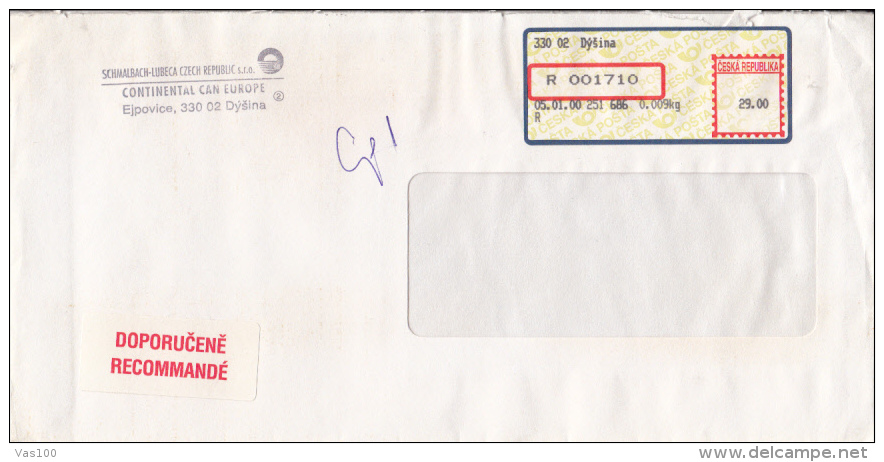 AMOUNT 29, DYSINA, COMPANY, MACHINE STAMPS ON COVER,  2000, CZECH REPUBLIK - Brieven En Documenten