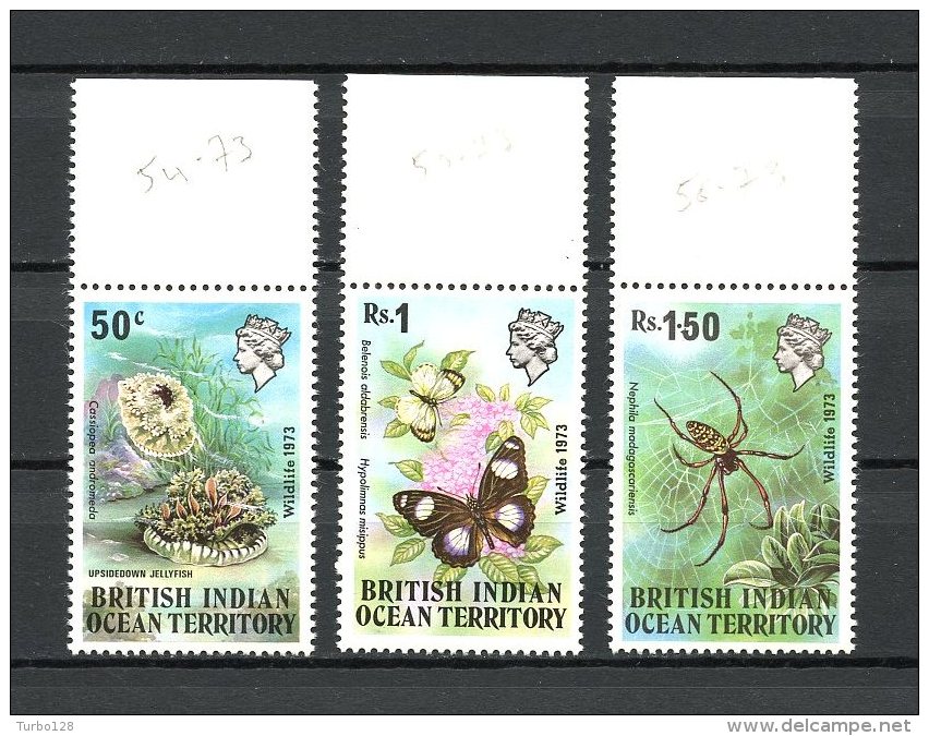 OCEAN INDIEN 1973 N° 54/56** Neufs = MNH   Superbe  Cote: 17 &euro;   Faune Marine Papillons Butterflies Insectes Fauna - Britisches Territorium Im Indischen Ozean