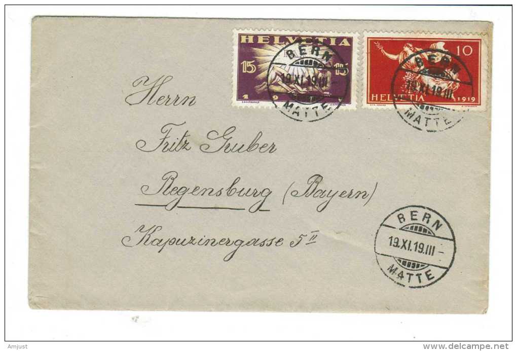 Suisse // Lettre De Bern Pour Regensburg (variété Sur Le Timbre De 10 Ct, Trait Rouge Angle De Gauche En Haut - Errors & Oddities