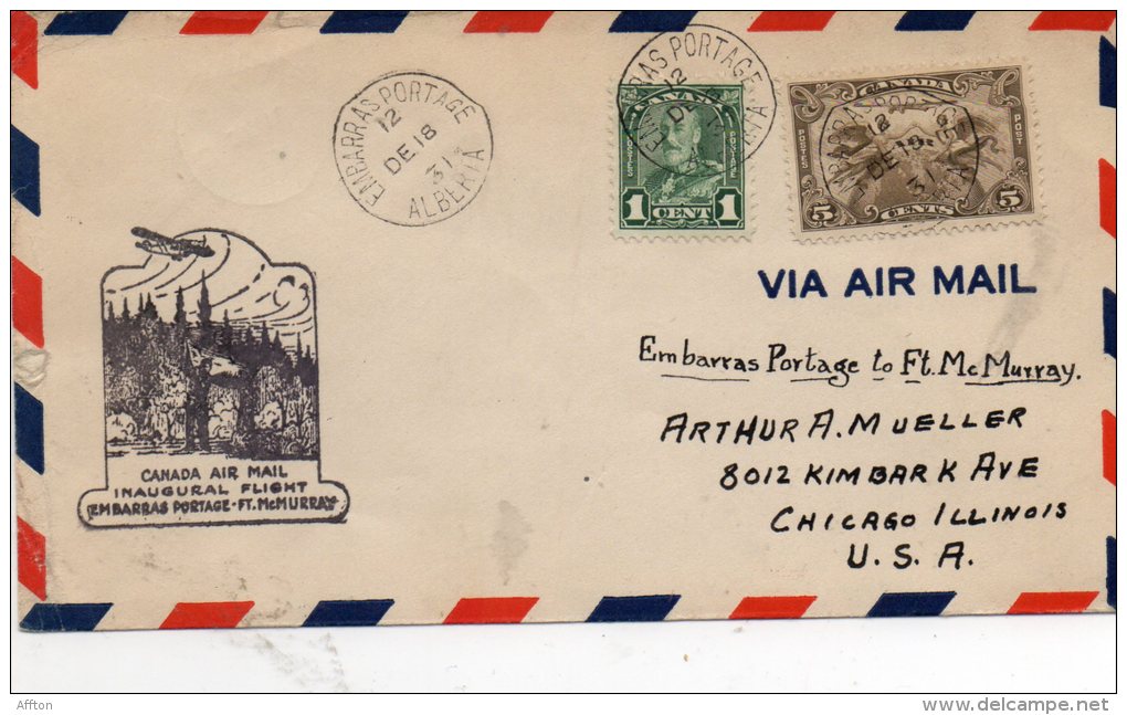 Embarras Portage Alberta To Fort McMurray 1931 Air Mail Cover - Primi Voli